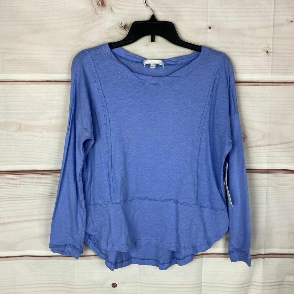Adyson Parker Top Womens XS Purple Long Sleeve Curve Hem Round Neck Shirt Solid
